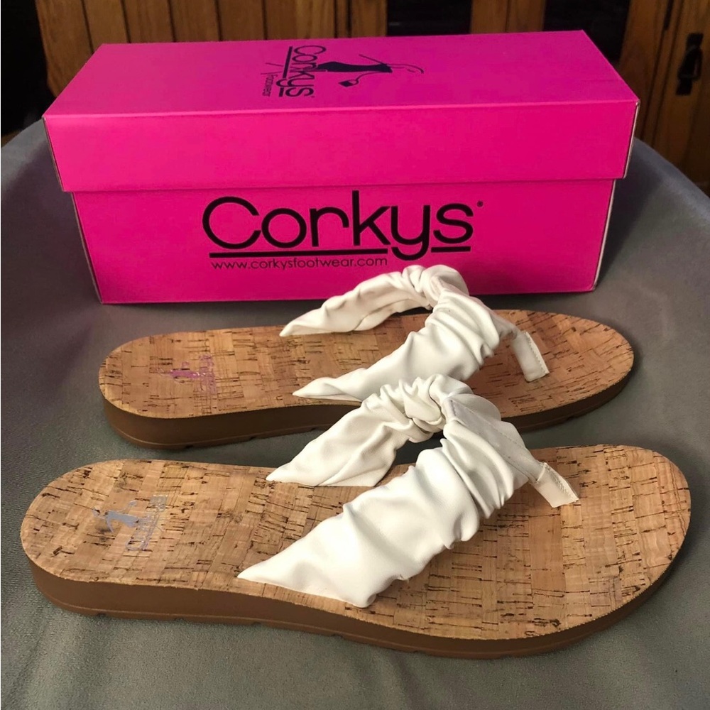 New in box Corkys cool off sandals in white.  Size 9